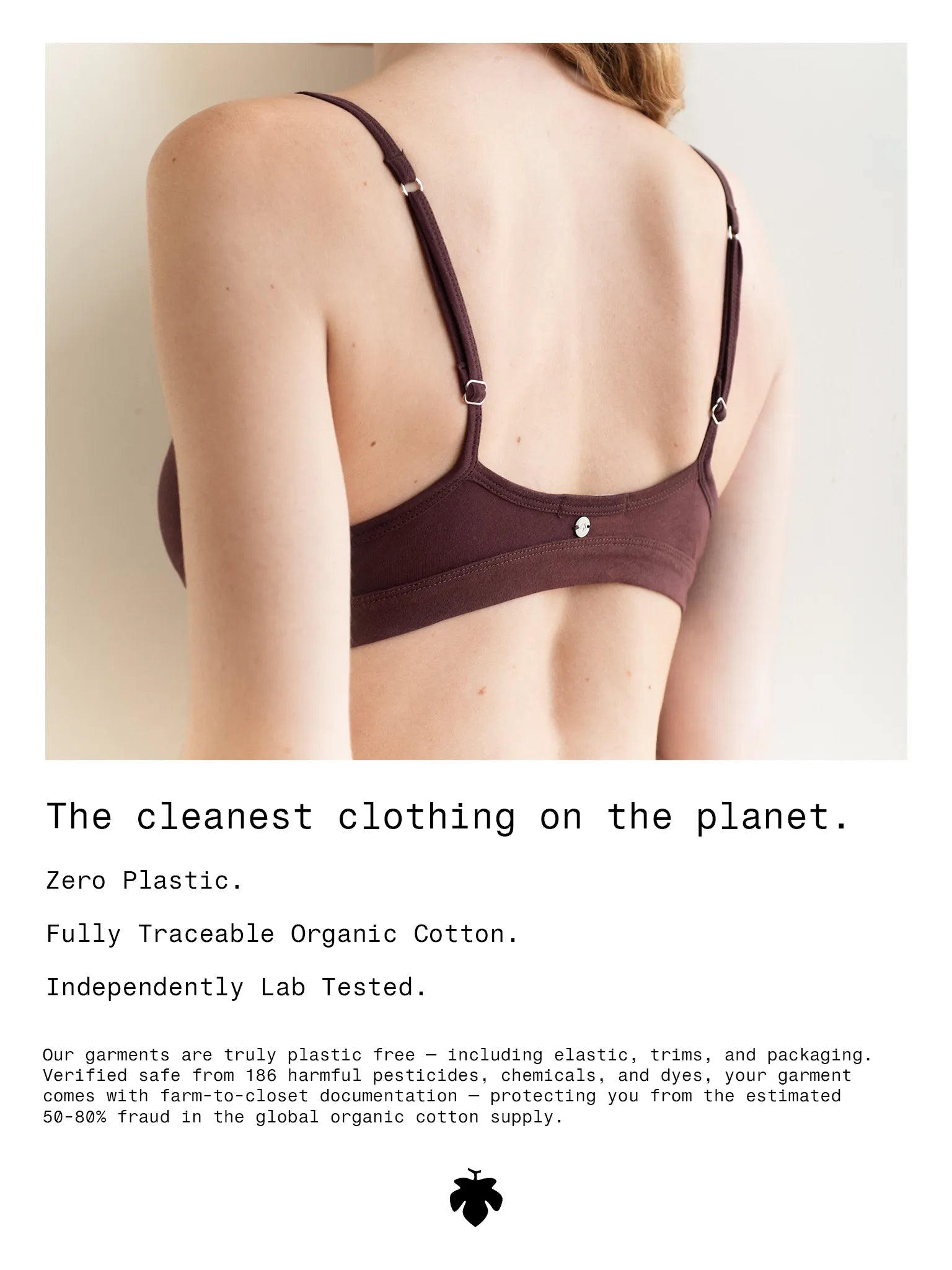 Alabaster | EDN womens bralette — zero plastic, fully traceable organic cotton, independently lab tested, verified safe from 186 harmful chemicals