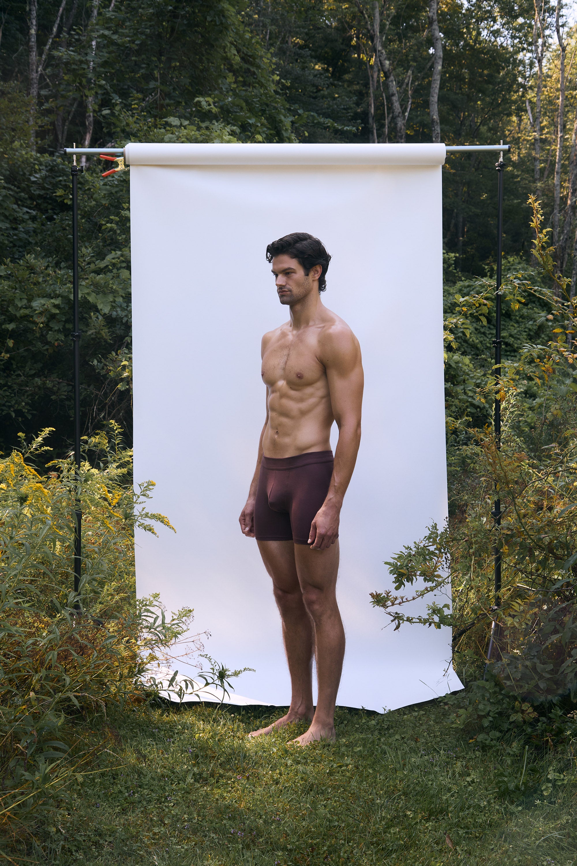 Clay | EDN Genesis men's boxer briefs side view on body, organic cotton