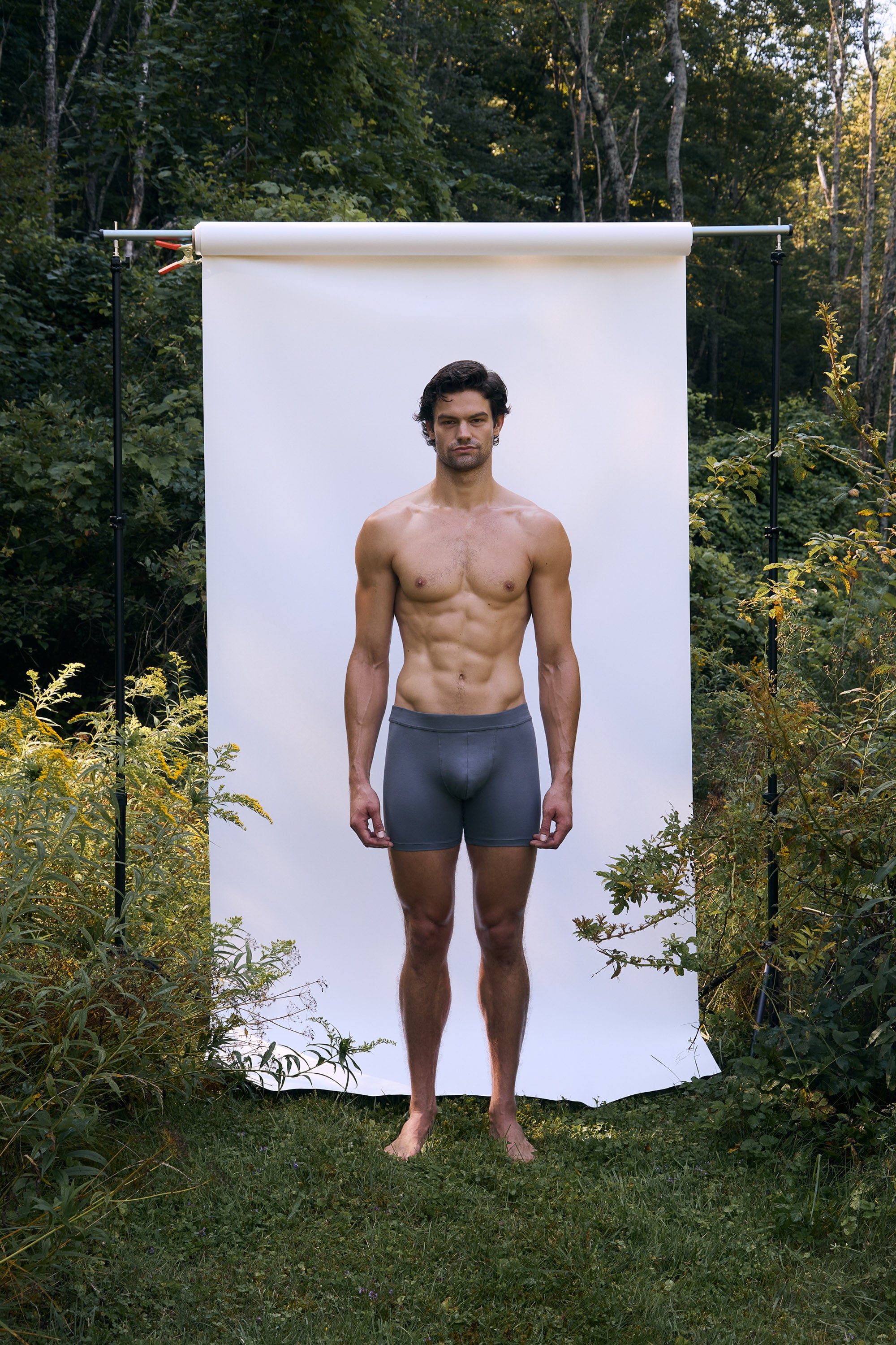 Shale | EDN Genesis men's boxer briefs front view on body, organic cotton