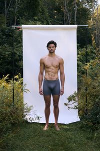 Shale | EDN Genesis men's boxer briefs front view on body, organic cotton