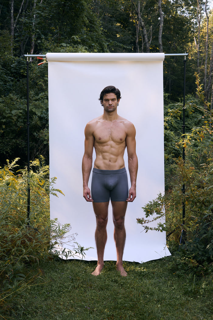 Shale | EDN Genesis men's boxer briefs front view on body, organic cotton