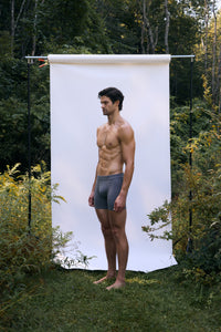 Shale | EDN Genesis men's boxer briefs side view on body, organic cotton