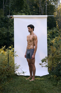Shale | EDN Genesis men's boxer briefs side view on body, organic cotton