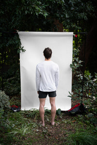 Alabaster | EDN Genesis mens long sleeve on-body rear view, organic cotton