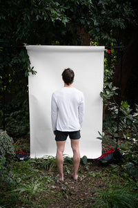 Alabaster | EDN Genesis mens long sleeve on-body rear view, organic cotton