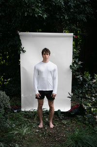 Alabaster | EDN Genesis mens long sleeve on-body front view, organic cotton