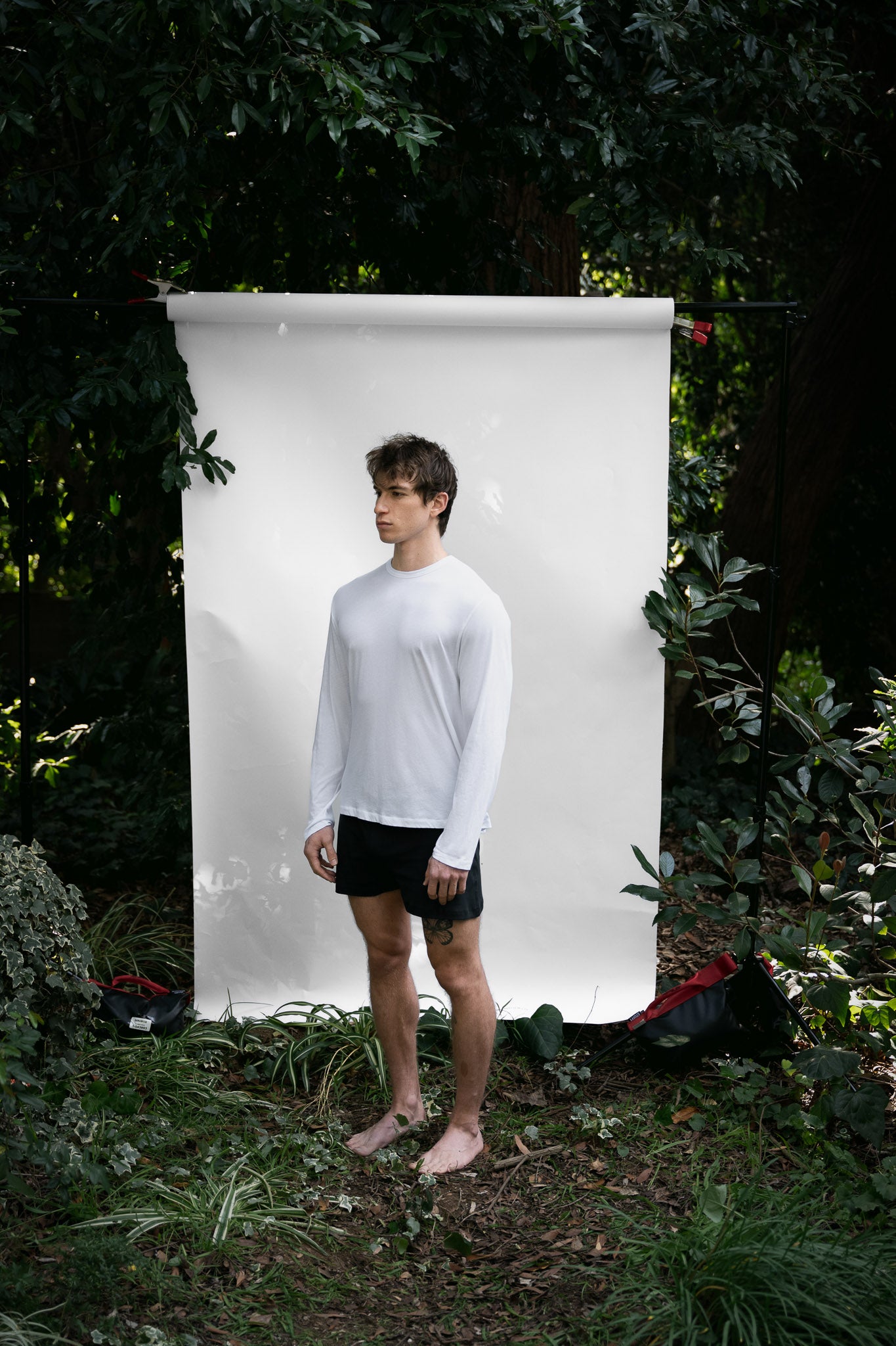 Alabaster | EDN Genesis mens long sleeve on-body side view, organic cotton