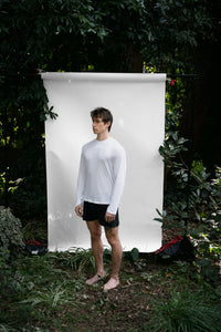 Alabaster | EDN Genesis mens long sleeve on-body side view, organic cotton