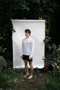 Alabaster | EDN Genesis mens long sleeve on-body side view, organic cotton