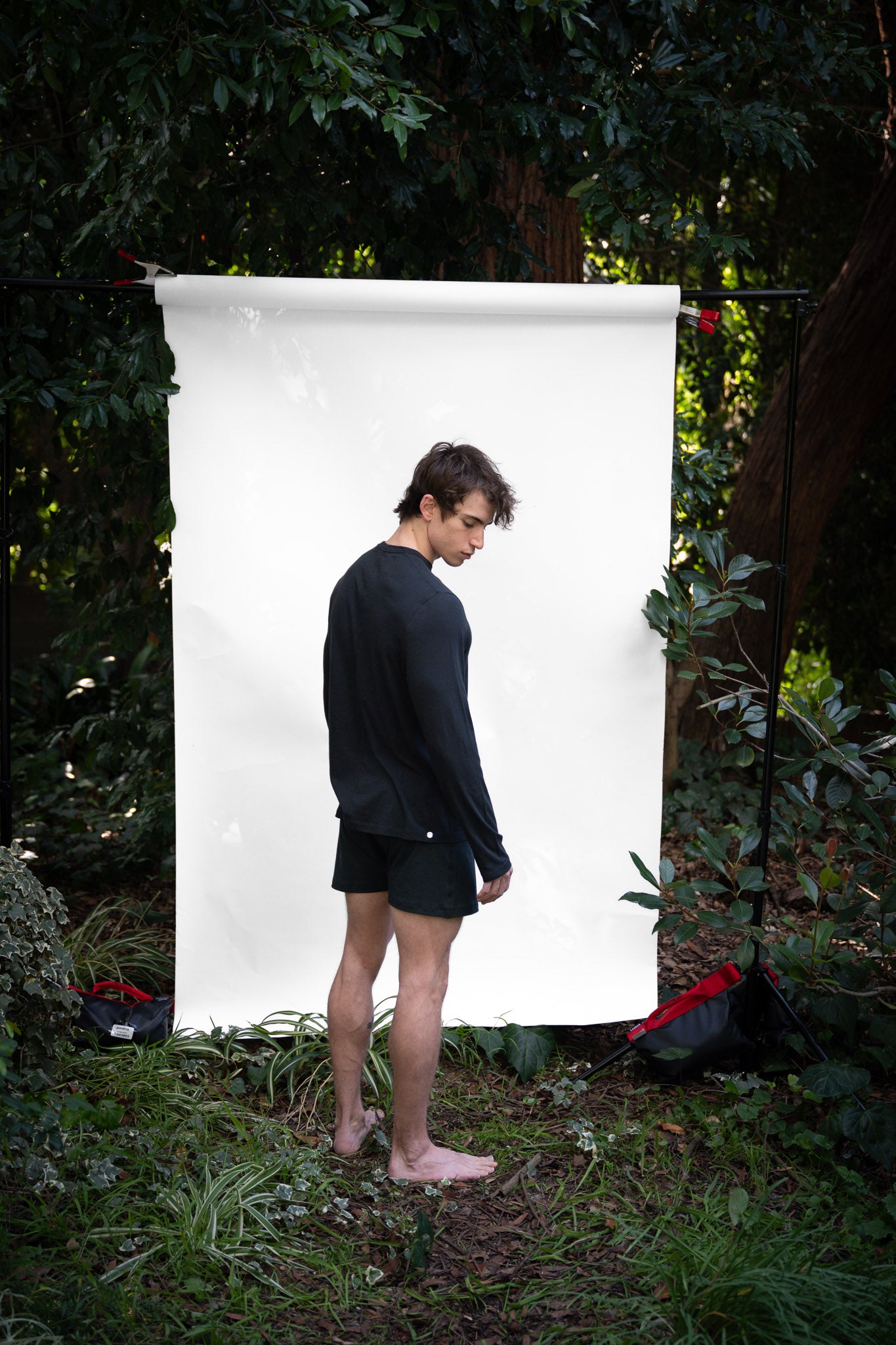 Cinder | EDN Genesis mens long sleeve on-body rear view, organic cotton