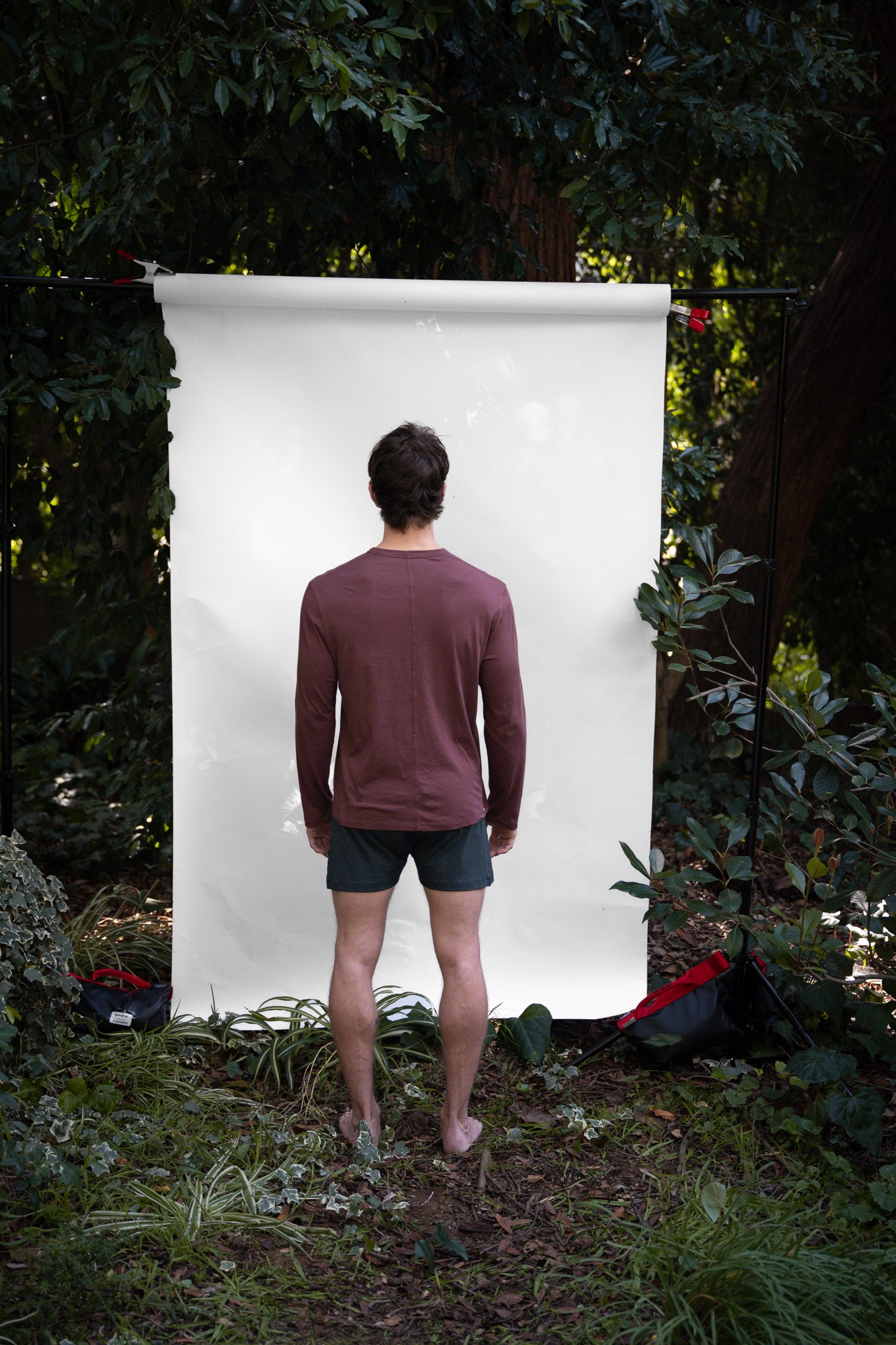 Clay | EDN Genesis mens long sleeve on-body rear view, organic cotton