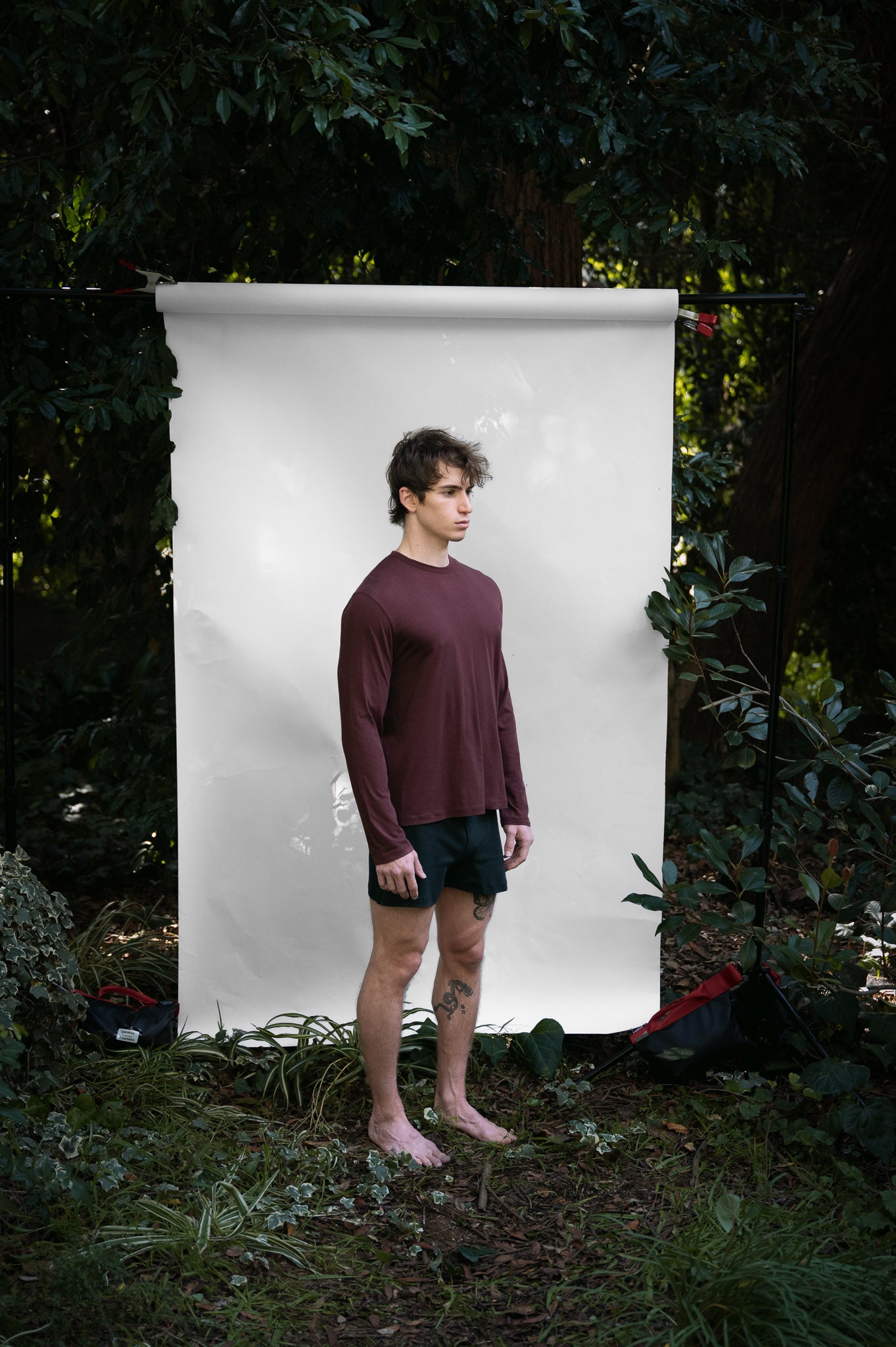 Clay | EDN Genesis mens long sleeve on-body side view, organic cotton