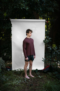 Clay | EDN Genesis mens long sleeve on-body side view, organic cotton