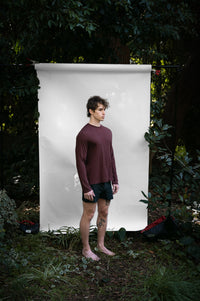 Clay | EDN Genesis mens long sleeve on-body side view, organic cotton