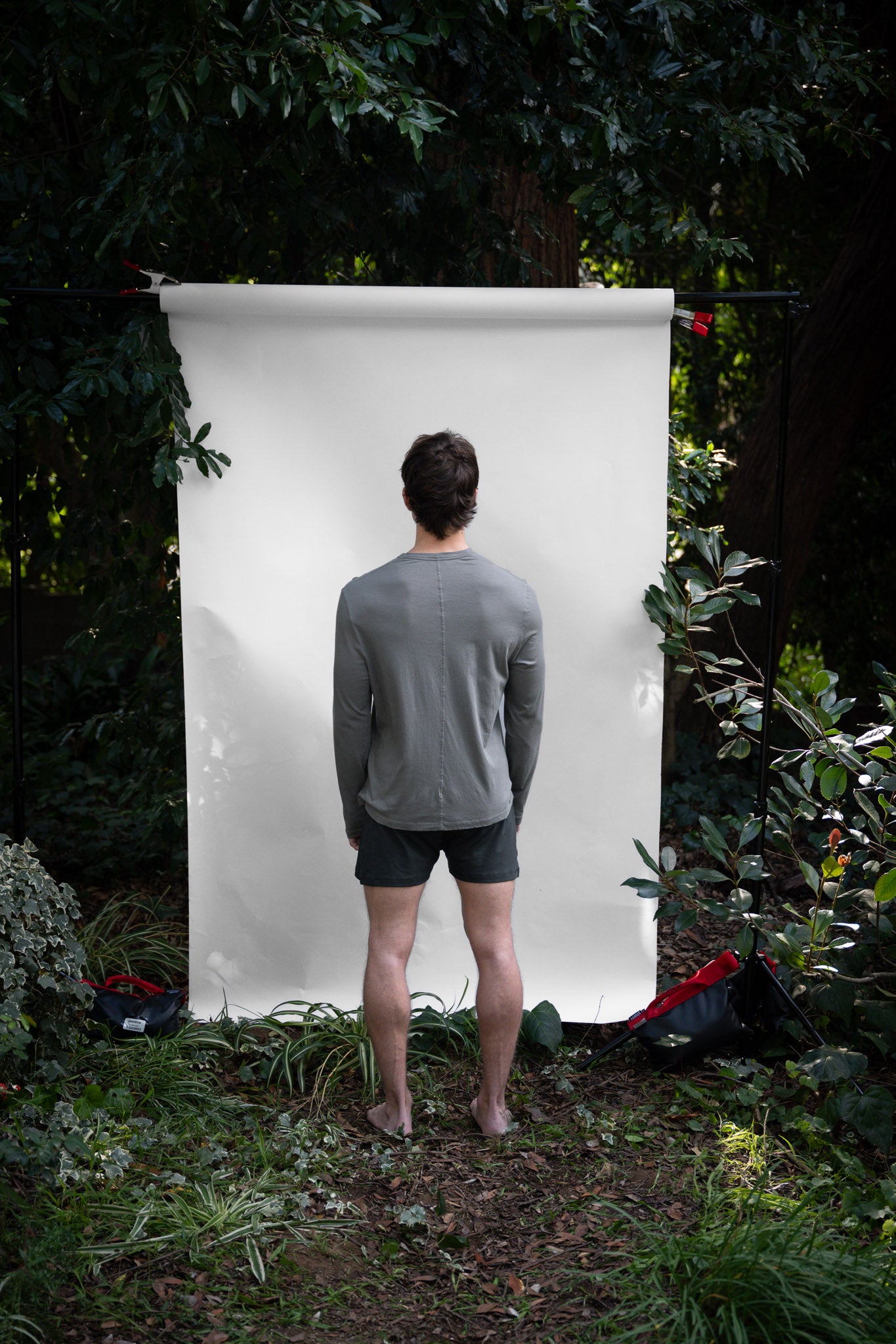 Shale | EDN Genesis mens long sleeve on-body rear view, organic cotton