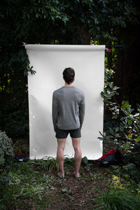 Shale | EDN Genesis mens long sleeve on-body rear view, organic cotton