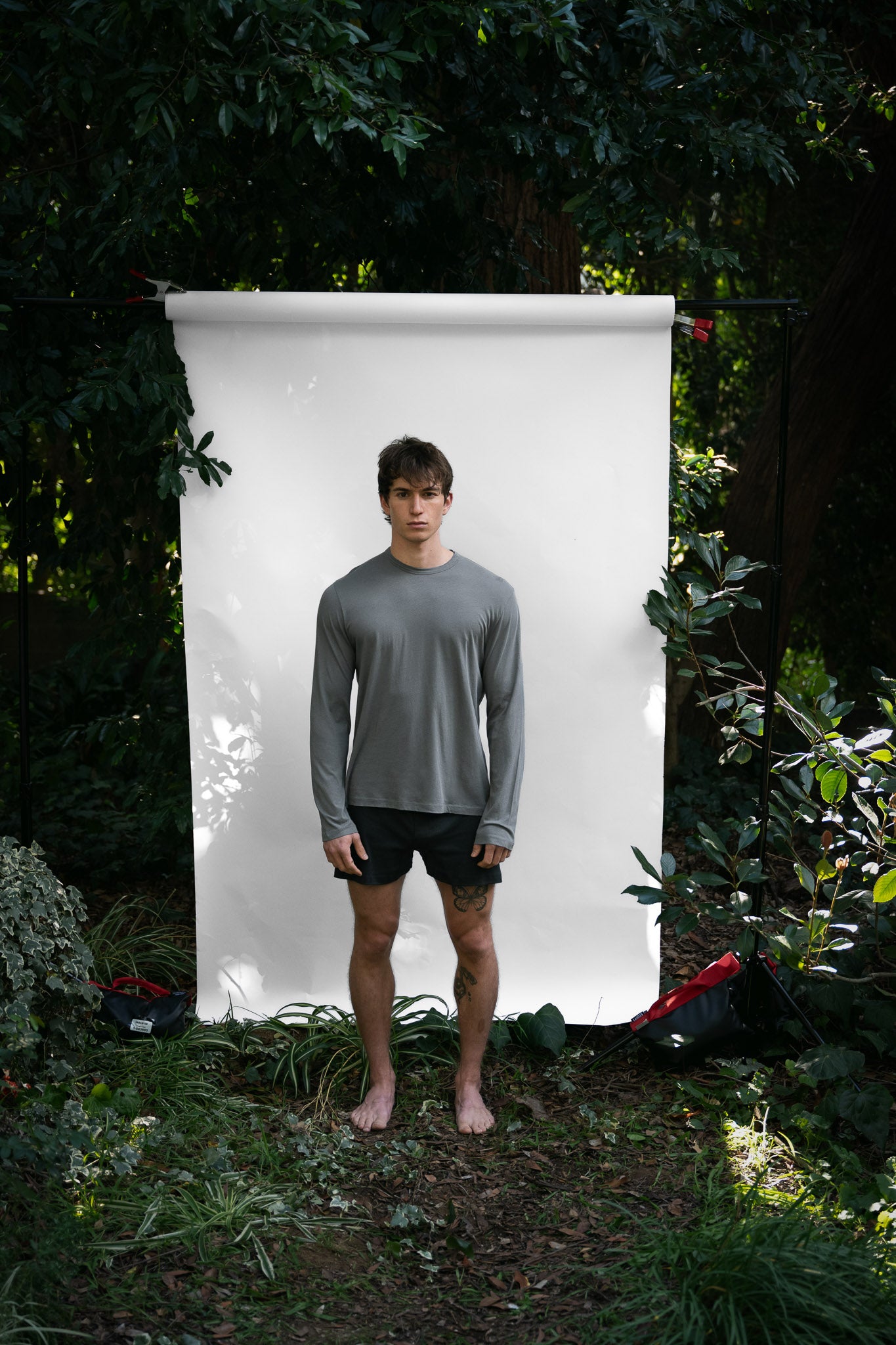 Shale | EDN Genesis mens long sleeve on-body front view, organic cotton