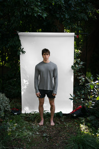 Shale | EDN Genesis mens long sleeve on-body front view, organic cotton