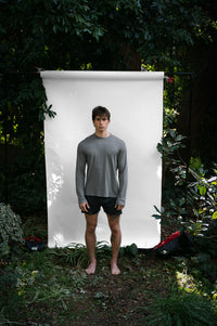 Shale | EDN Genesis mens long sleeve on-body front view, organic cotton