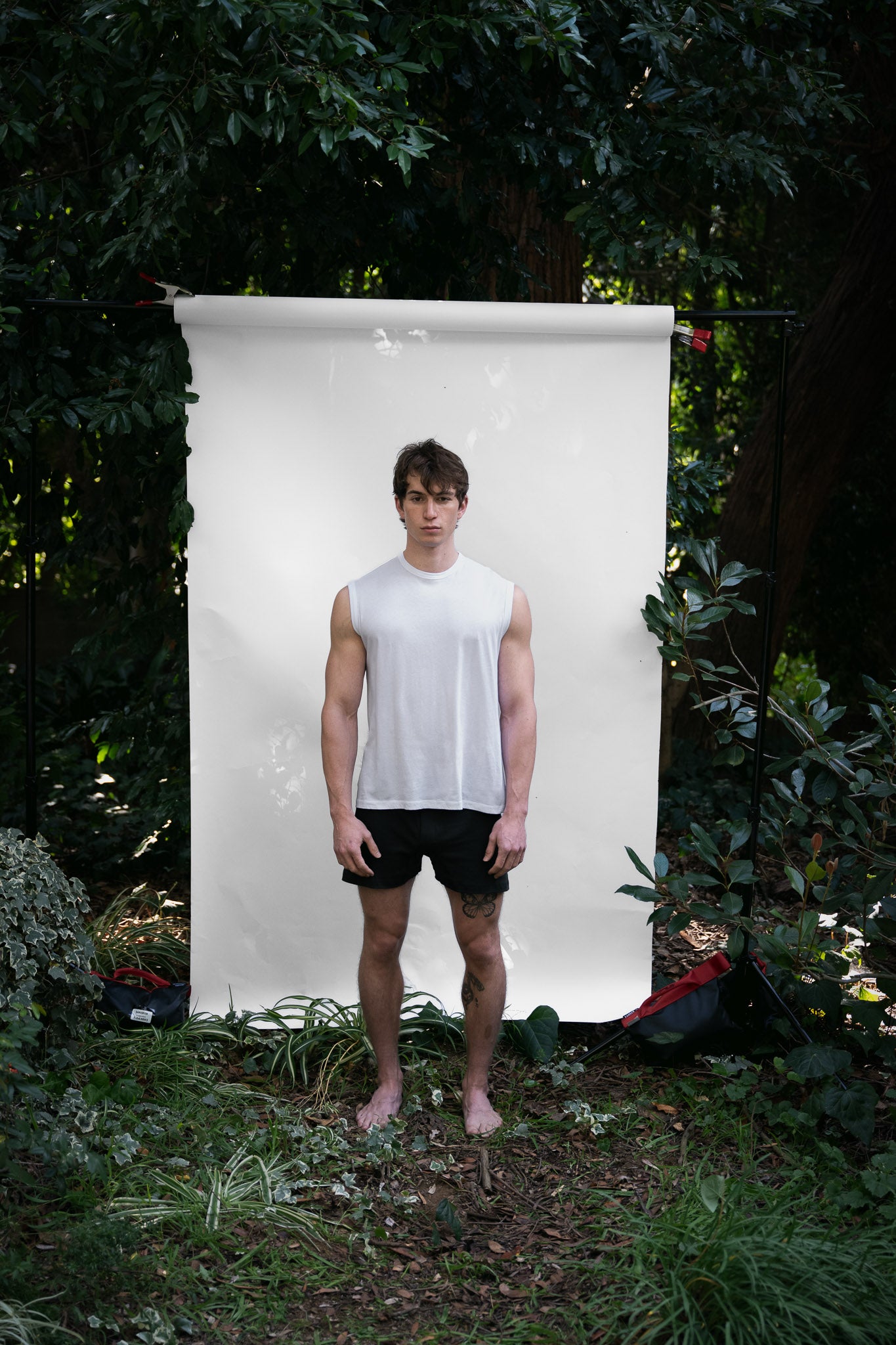 Alabaster | EDN Genesis mens muscle tee on-body front view, organic cotton