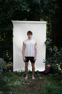 Alabaster | EDN Genesis mens muscle tee on-body front view, organic cotton