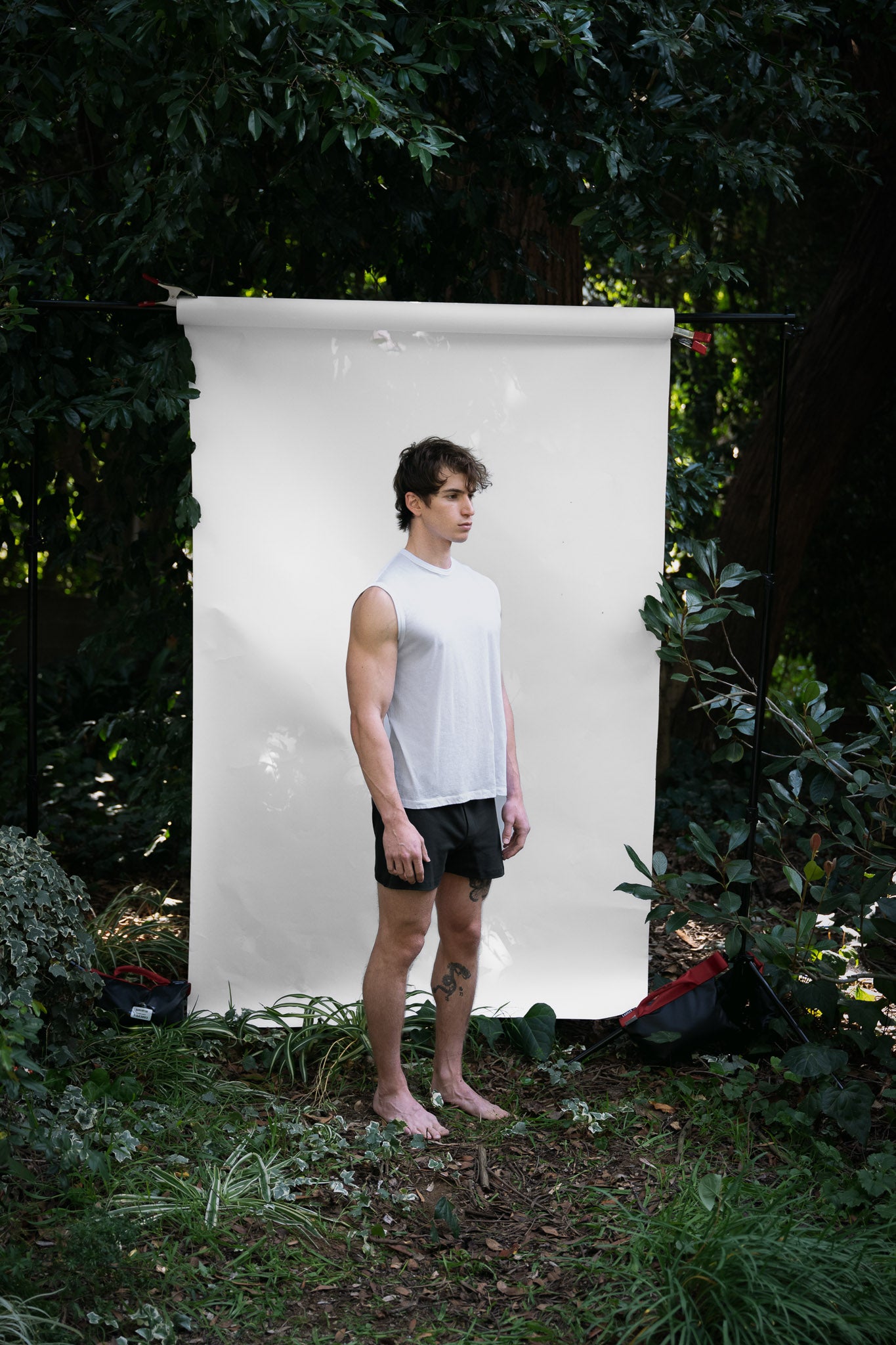 Alabaster | EDN Genesis mens muscle tee on-body side view, organic cotton