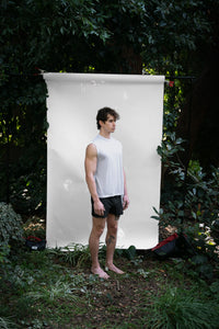 Alabaster | EDN Genesis mens muscle tee on-body side view, organic cotton