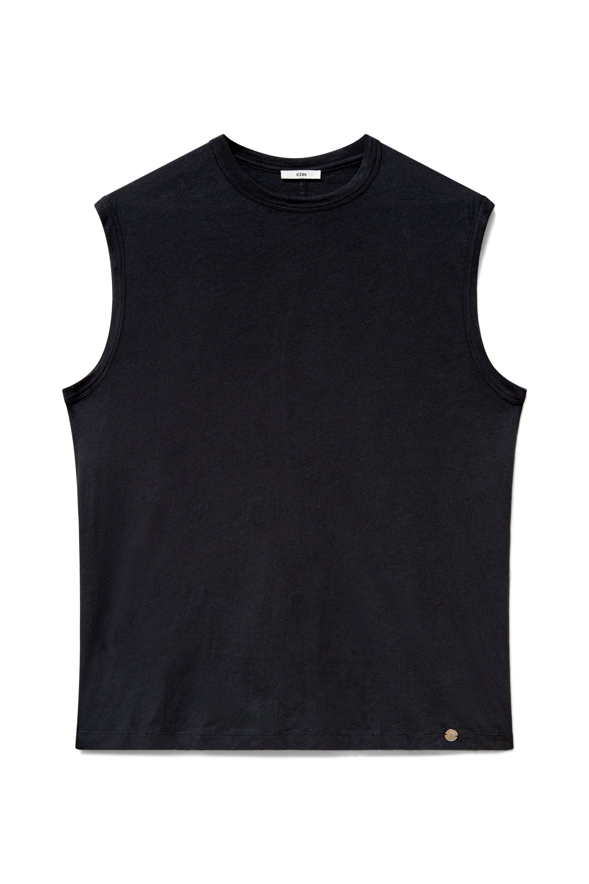 Cinder | EDN Genesis mens muscle tee product rear view, organic cotton