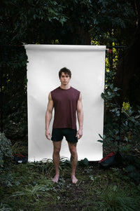 Clay | EDN Genesis mens muscle tee on-body front view, organic cotton