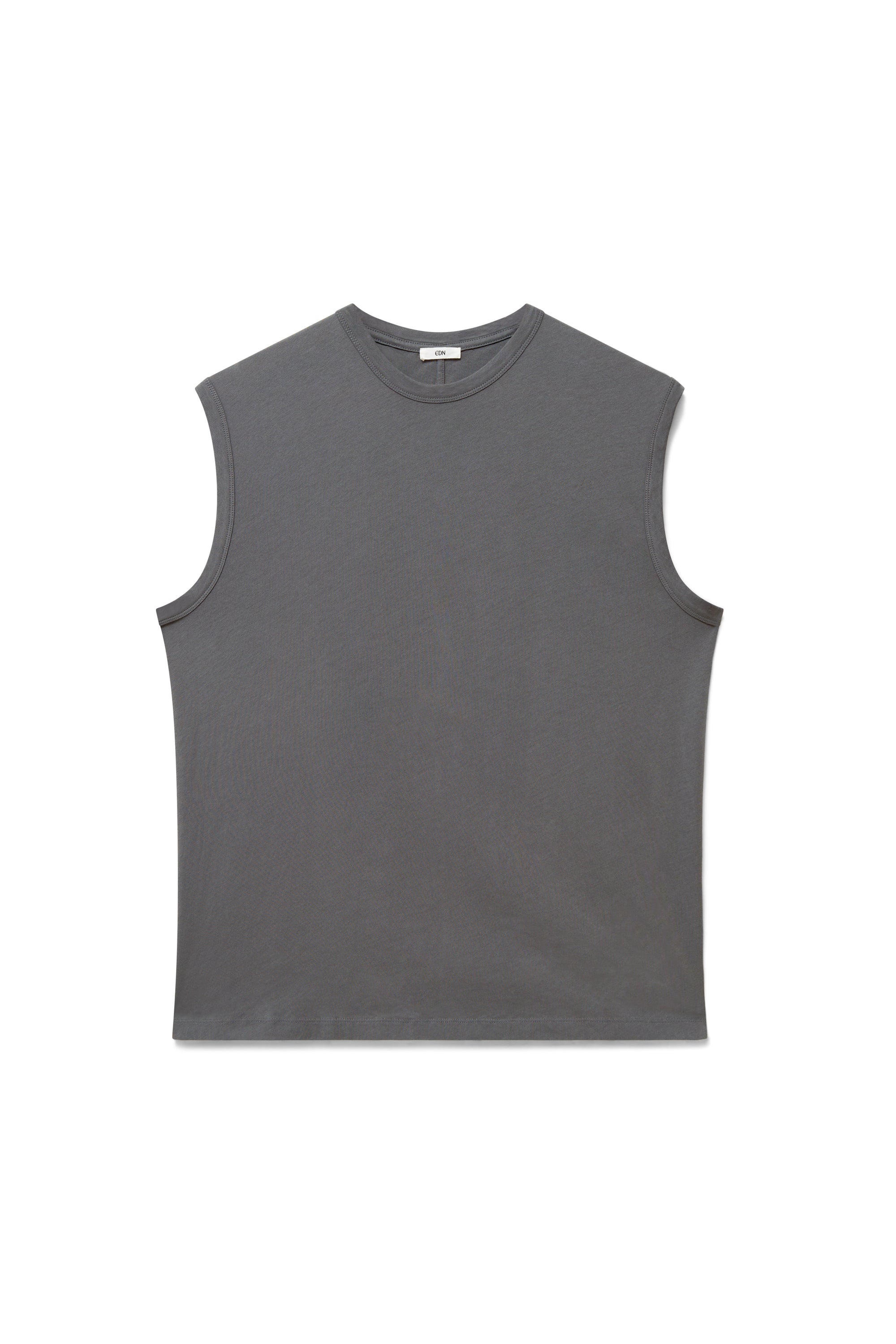 Shale | EDN Genesis mens muscle tee product front view, organic cotton