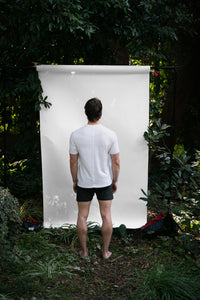 Alabaster | EDN Genesis mens t-shirt on-body rear view, organic cotton