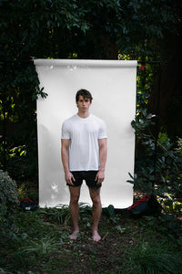 Alabaster | EDN Genesis mens t-shirt on-body front view, organic cotton