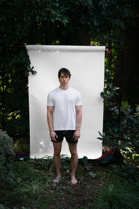 Alabaster | EDN Genesis mens t-shirt on-body front view, organic cotton