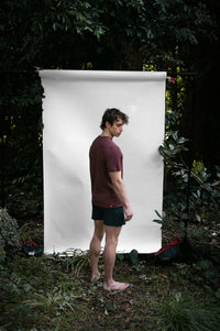 Clay | EDN Genesis mens t-shirt on-body rear view, organic cotton