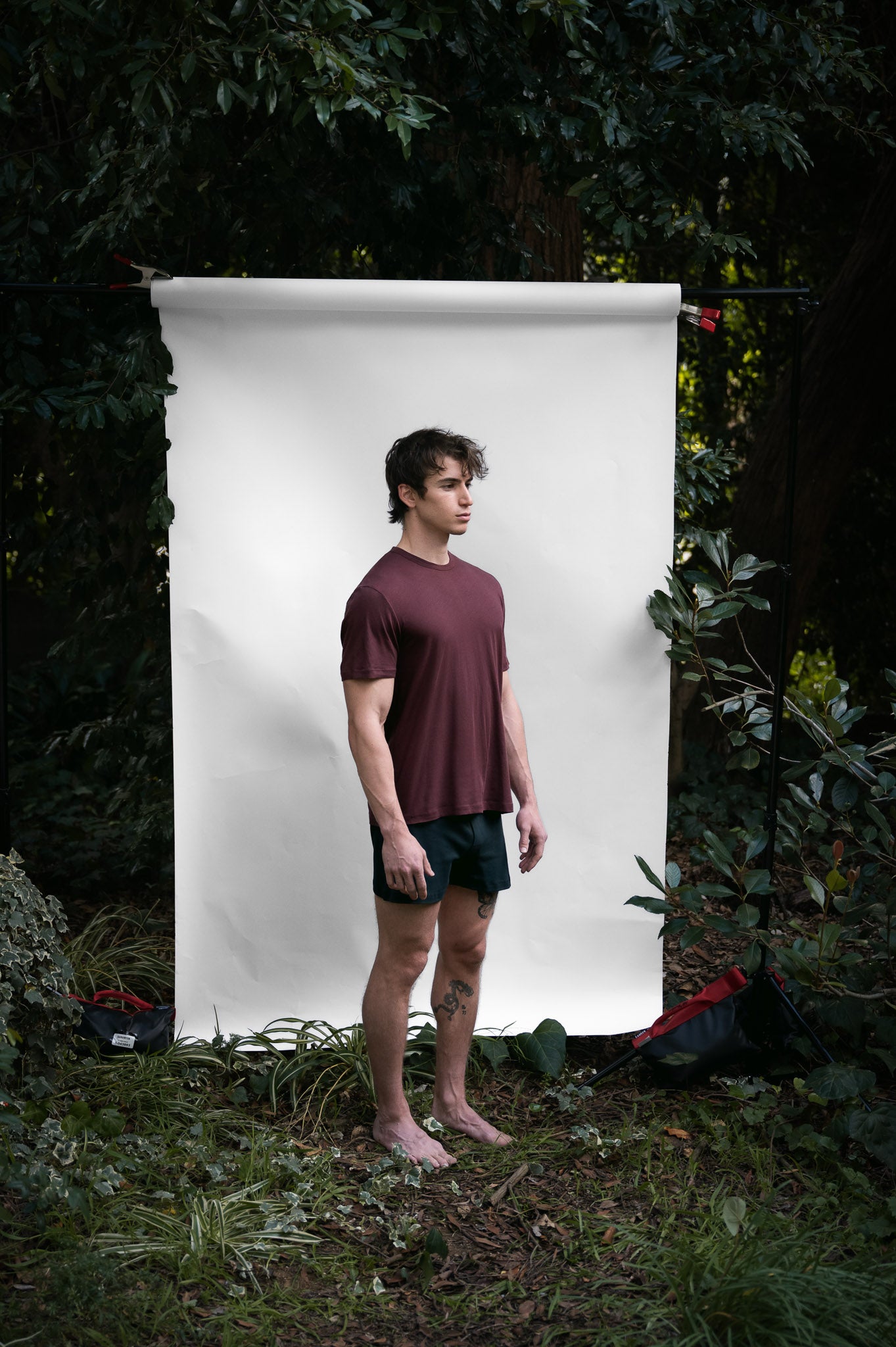 Clay | EDN Genesis mens t-shirt on-body side view, organic cotton