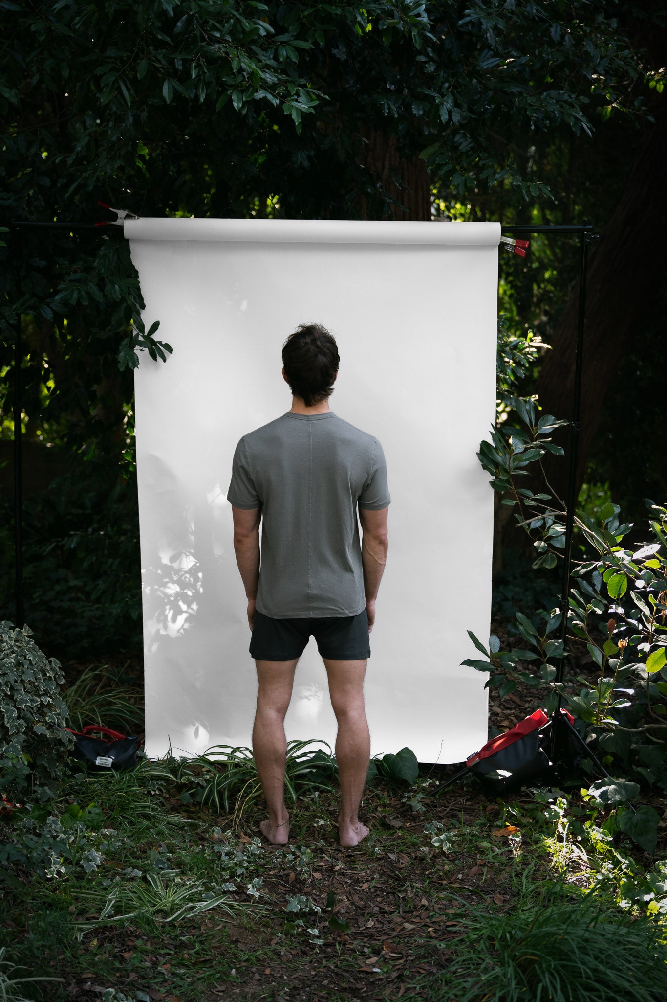 Shale | EDN Genesis mens t-shirt on-body rear view, organic cotton
