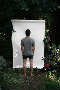 Shale | EDN Genesis mens t-shirt on-body rear view, organic cotton