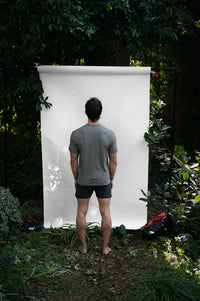 Shale | EDN Genesis mens t-shirt on-body rear view, organic cotton