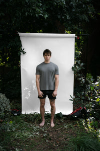 Shale | EDN Genesis mens t-shirt on-body front view, organic cotton