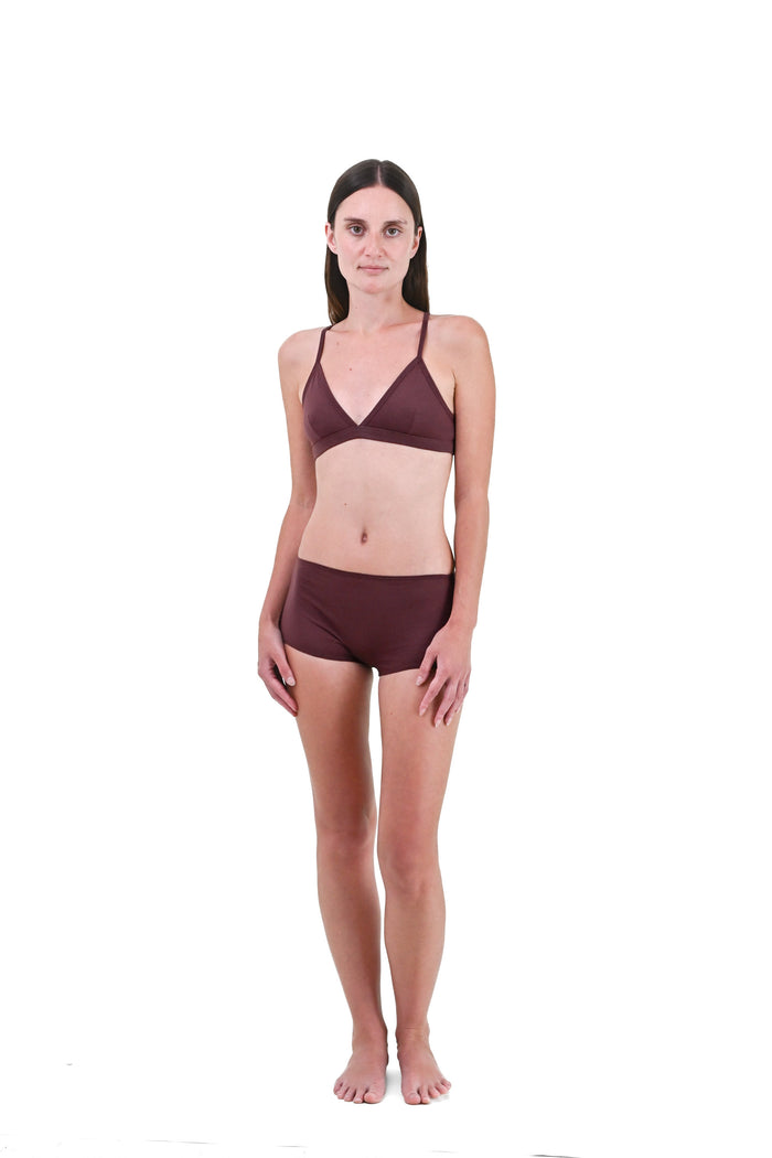 Clay | EDN Genesis womens thong on-body front view, organic cotton