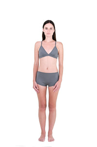 Shale | EDN Genesis womens thong on-body front view, organic cotton