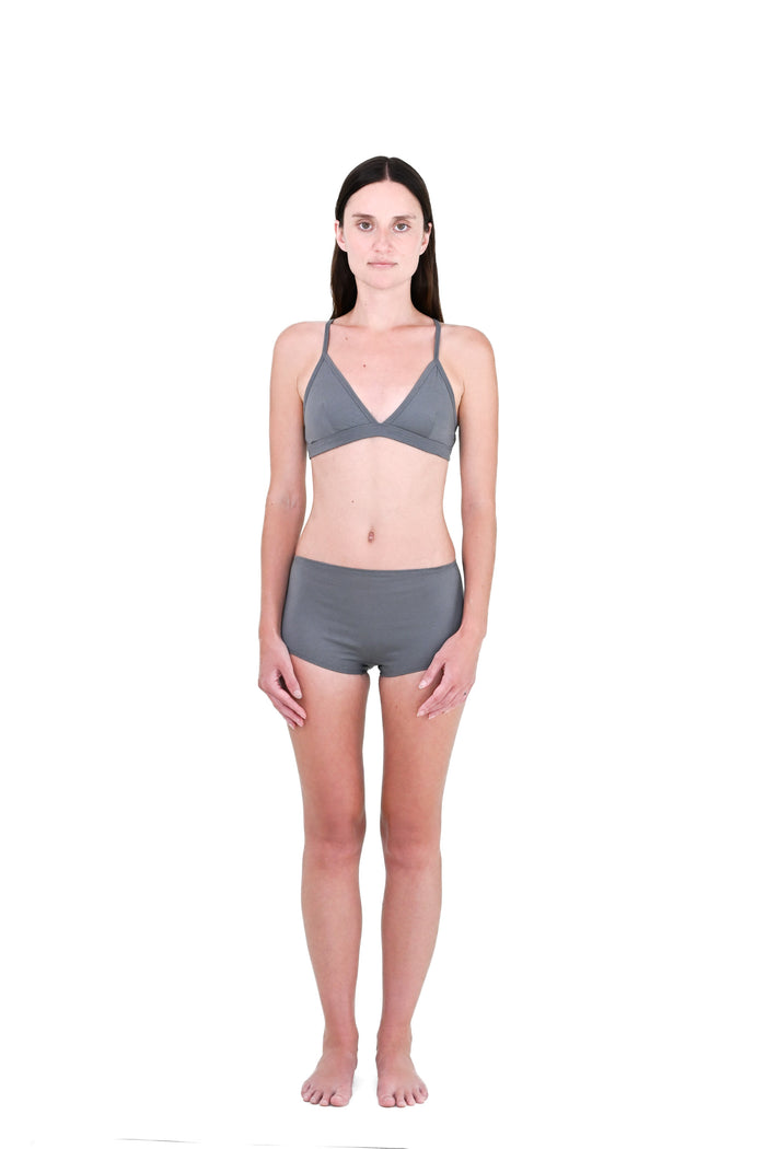 Shale | EDN Genesis womens thong on-body front view, organic cotton