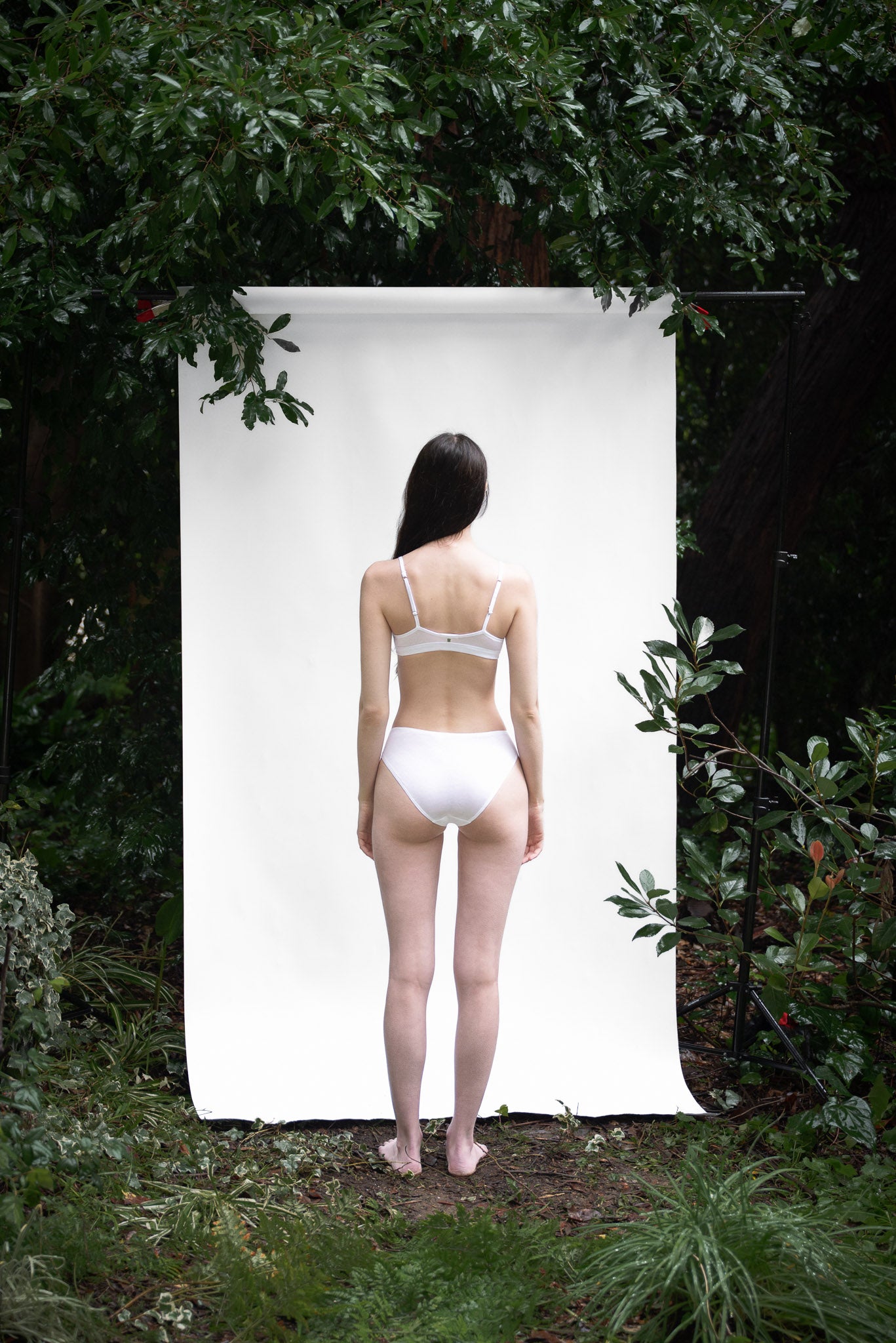 Alabaster | EDN Genesis womens bralette rear view on body, organic cotton