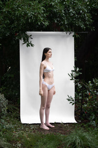 Alabaster | EDN Genesis womens bralette side view on body, organic cotton