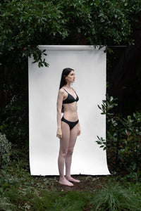 Cinder | EDN Genesis womens bralette side view on body, organic cotton