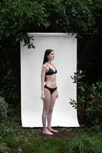 Cinder | EDN Genesis womens bralette side view on body, organic cotton