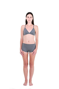 Shale | EDN Genesis womens bralette front view on body, organic cotton