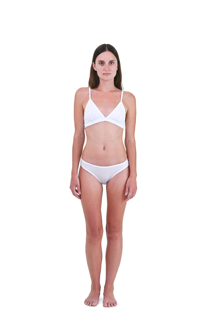 Alabaster | EDN Genesis womens brief on-body front view, organic cotton