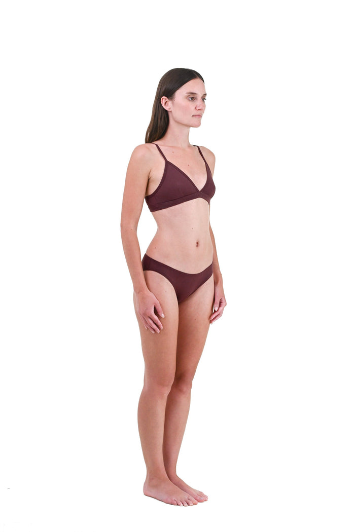 Clay | EDN Genesis womens brief on-body side view, organic cotton