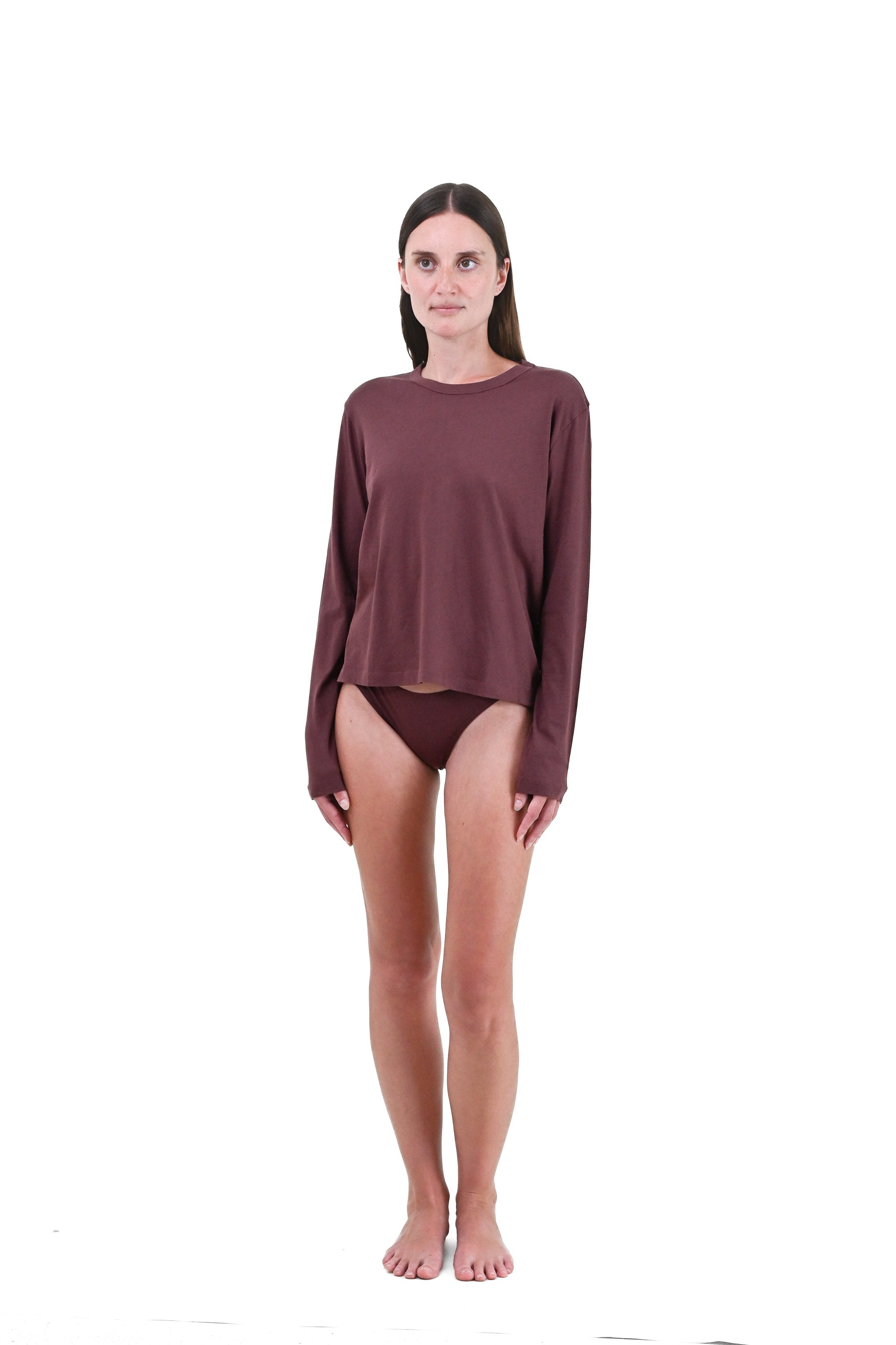 Clay | EDN Genesis womens long sleeve on-body front view, organic cotton